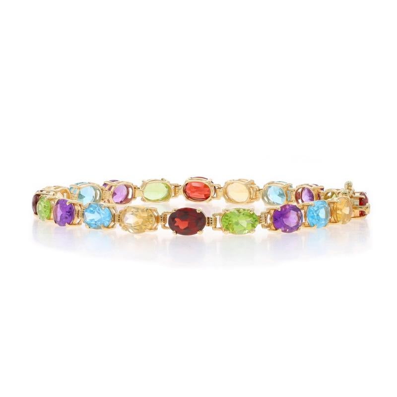Yellow Gold Blue Topaz Garnet Peridot Tennis Bracelet 7 1/4