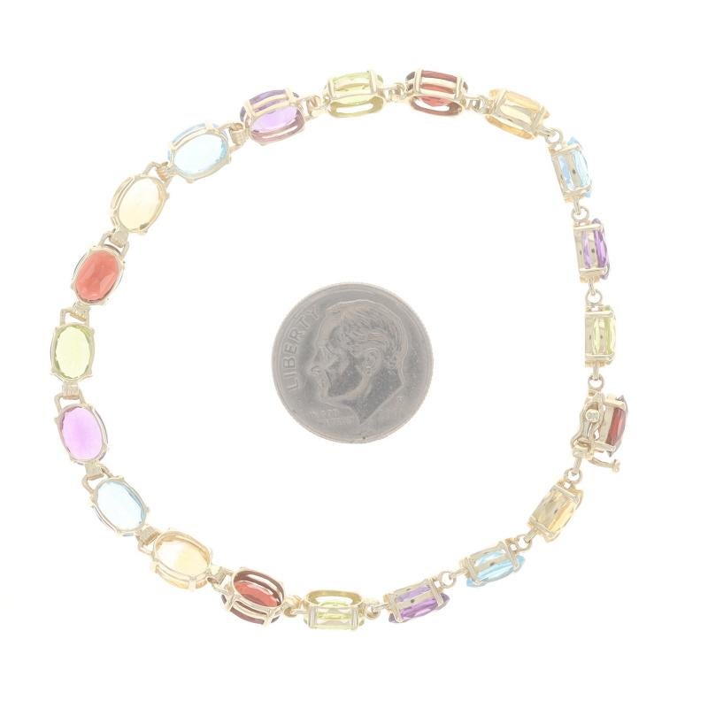 Yellow Gold Blue Topaz Garnet Peridot Tennis Bracelet 7 1/4