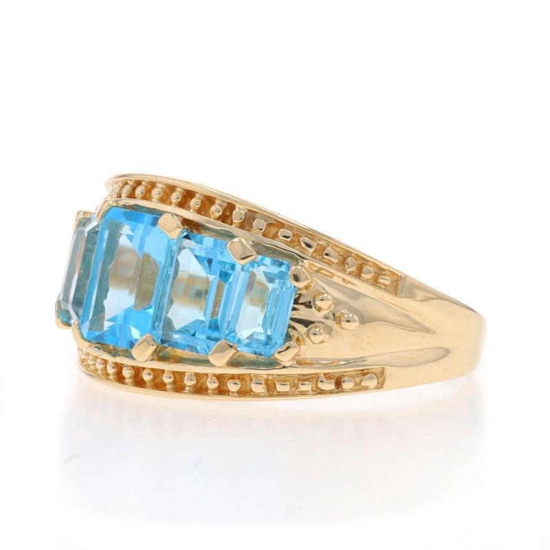 Women's or Men's Yellow Gold Blue Topaz Graduated Five-Stone Ring 10k Emerald Cut 3.04ctw Size 9