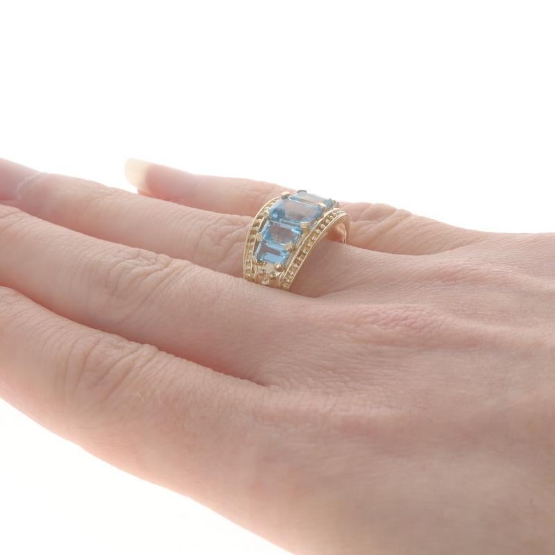 Yellow Gold Blue Topaz Graduated Five-Stone Ring 10k Emerald Cut 3.04ctw Size 9 1