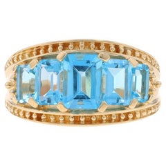 Gelbgold Blauer Topas abgestufter Fünf-Stein-Ring 10k Smaragdschliff 3,04ctw Größe 9