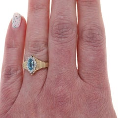 Yellow Gold Blue Topaz Halo Ring - 14k Marquise .85ctw