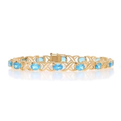 Yellow Gold Blue Topaz Link Bracelet 7 1/4" - 14k Oval 7.98ctw XOXO