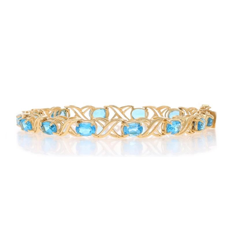 Yellow Gold Blue Topaz Link Bracelet 7 1/4