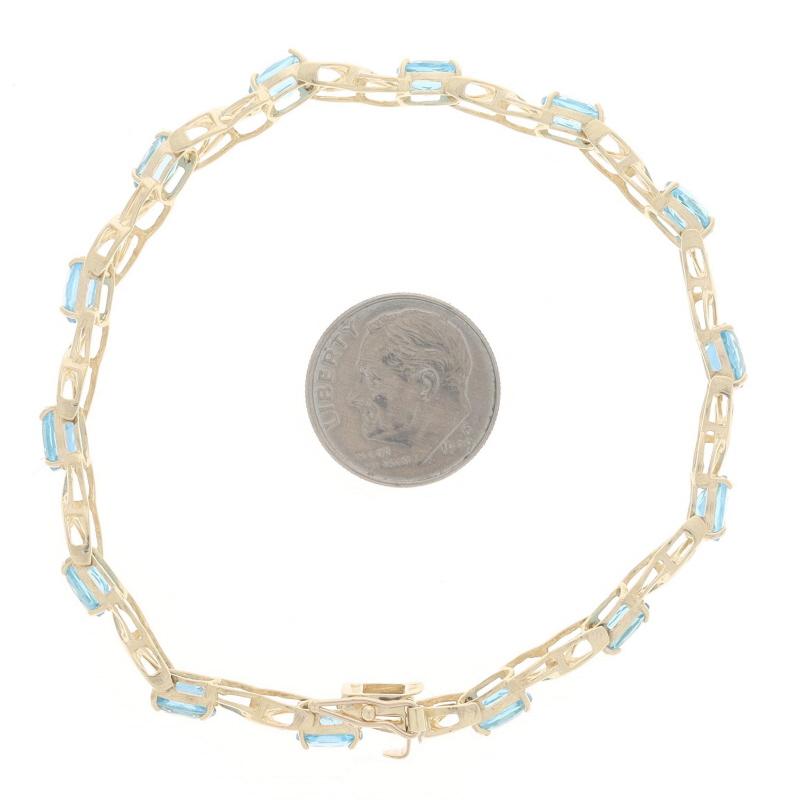 Yellow Gold Blue Topaz Link Bracelet 7 1/4