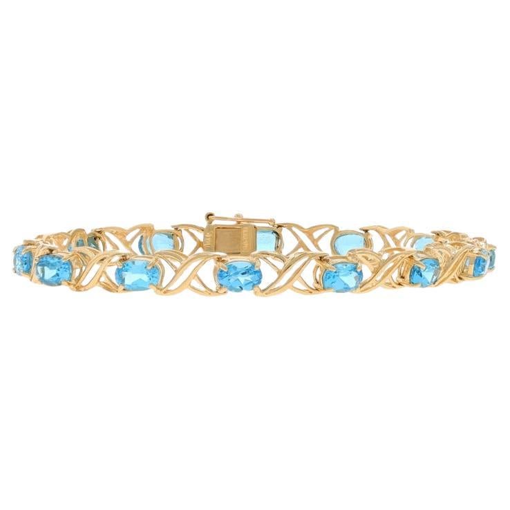 Yellow Gold Blue Topaz Link Bracelet 7 1/4" - 14k Oval 7.98ctw XOXO