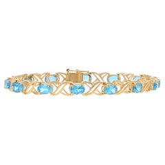 Yellow Gold Blue Topaz Link Bracelet 7 1/4" - 14k Oval 7.98ctw XOXO
