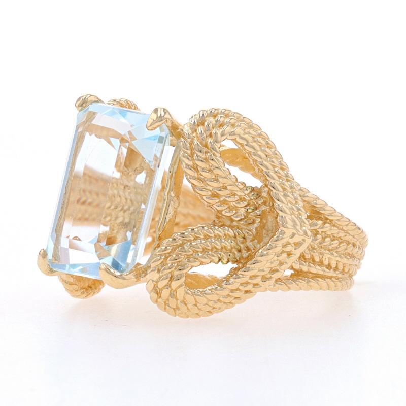Emerald Cut Yellow Gold Blue Topaz Love Knot Cocktail Solitaire Ring 14k Emerald Rope Hearts For Sale