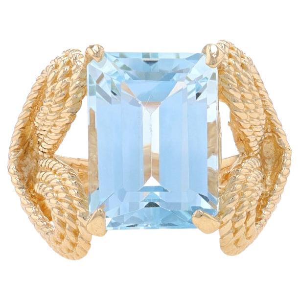 Yellow Gold Blue Topaz Love Knot Cocktail Solitaire Ring 14k Emerald Rope Hearts For Sale