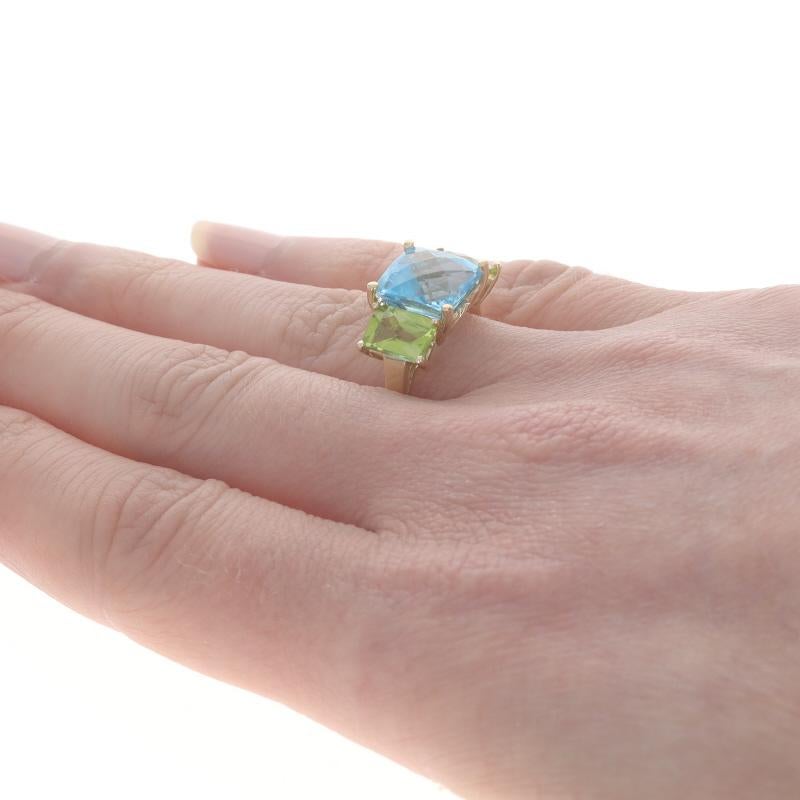 Women's Yellow Gold Blue Topaz Peridot Ring 14k Step Ct Checkerboard 5.85ctw Three-Stone