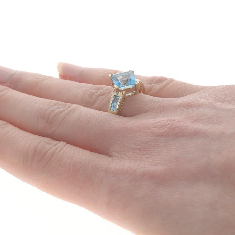 Women's Yellow Gold Blue Topaz Ring - 10k Princess & Square 3.38ctw Size 7 1/4 For Sale