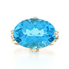 Yellow Gold Blue Topaz Ring - 14k Oval Checkerboard 16.10ctw