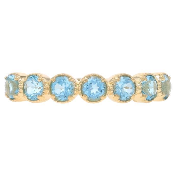 Yellow Gold Blue Topaz Seven-Stone Band - 14k Round .70ctw Quatrefoil Ring