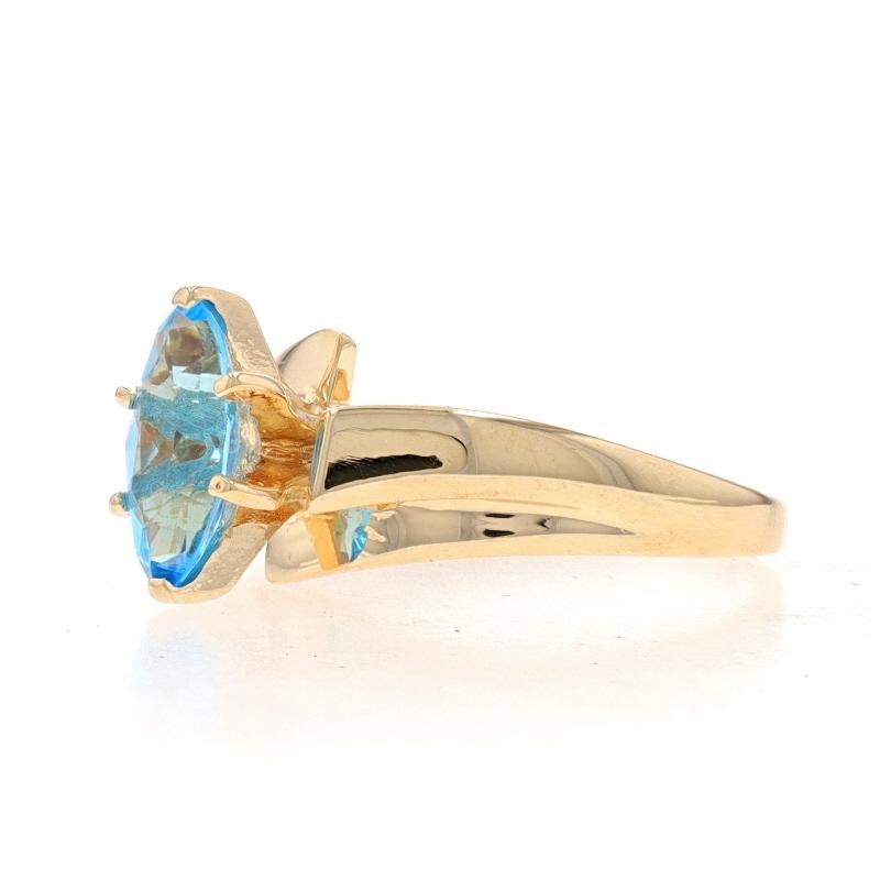 Marquise Cut Yellow Gold Blue Topaz Solitaire Bypass Ring - 10k Marquise 1.20ct For Sale