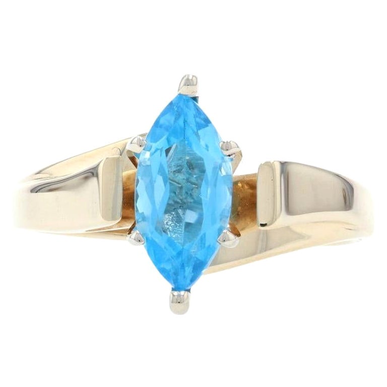 Gelbgold Blautopas Solitär Bypass Ring, 10k Marquise 1,20ctw Kathedrale