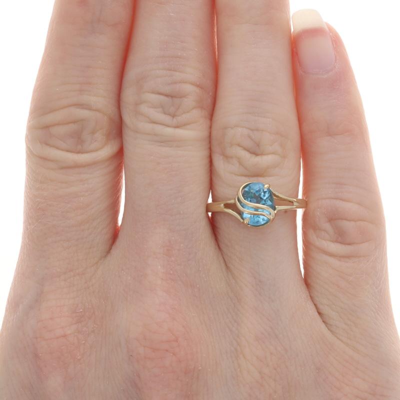 Oval Cut Yellow Gold Blue Topaz Solitaire Bypass Ring - 10k Oval 1.60ct