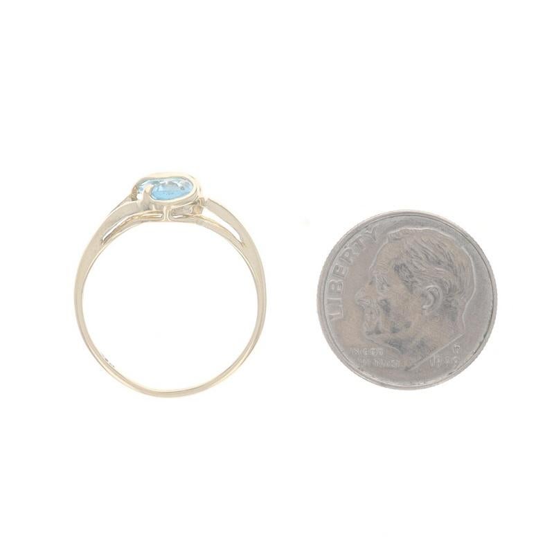 Yellow Gold Blue Topaz Solitaire Bypass Ring - 10k Oval 1.60ct 1