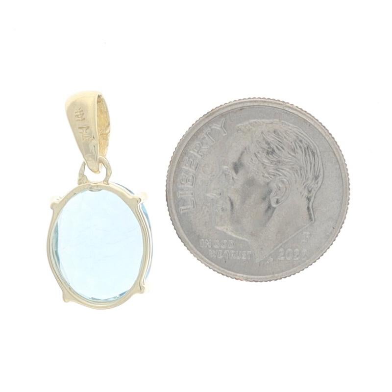 Yellow Gold Blue Topaz Solitaire Pendant - 14k Oval 6.00ct In Excellent Condition For Sale In Greensboro, NC