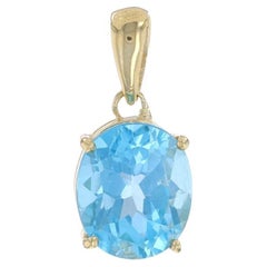 Yellow Gold Blue Topaz Solitaire Pendant - 14k Oval 6.00ct