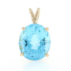 Yellow Gold Blue Topaz Solitaire Pendant - 14k Oval 7.68ct