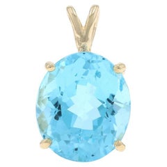 Yellow Gold Blue Topaz Solitaire Pendant - 14k Oval 7.68ct
