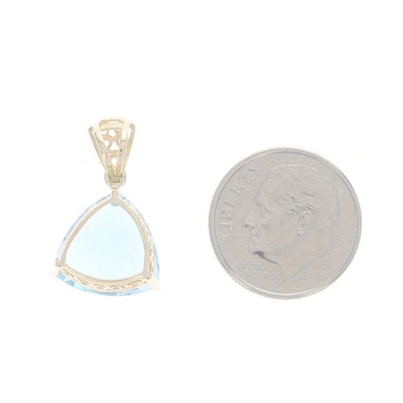 Trillion Cut Yellow Gold Blue Topaz Solitaire Pendant - 14k Trillion 4.75ct Milgrain For Sale