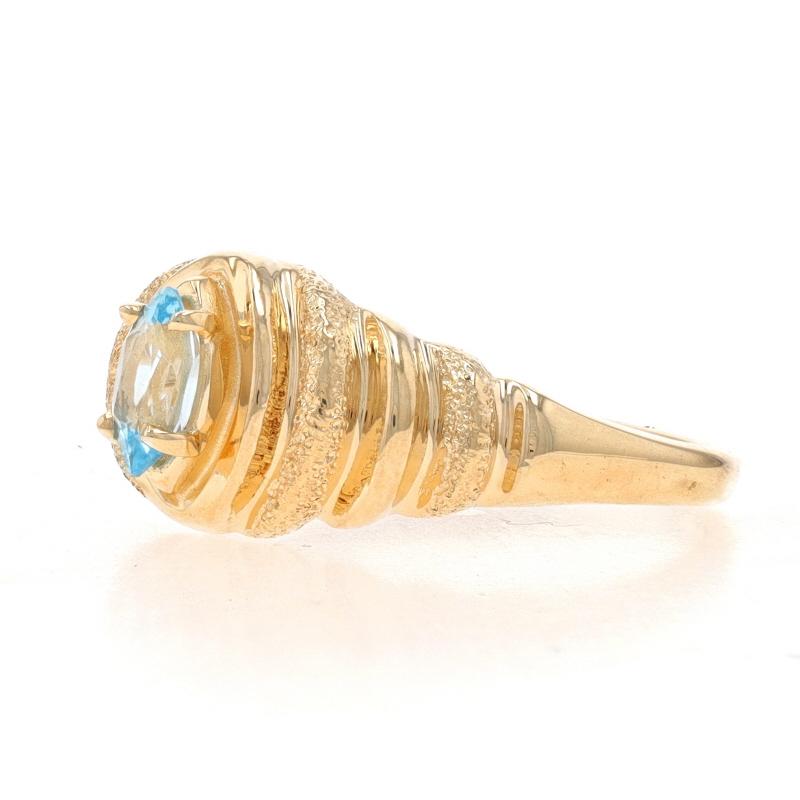 Marquise Cut Yellow Gold Blue Topaz Solitaire Ring - 14k Marquise .30ct Tiered Textured For Sale