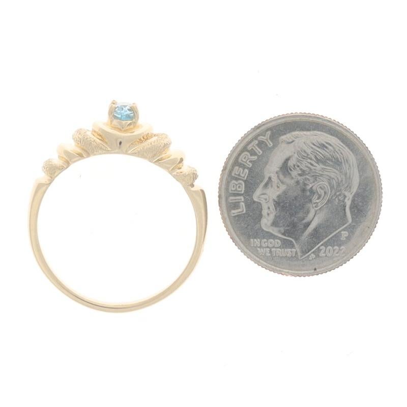 Yellow Gold Blue Topaz Solitaire Ring - 14k Marquise .30ct Tiered Textured In Excellent Condition For Sale In Greensboro, NC