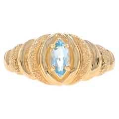 Yellow Gold Blue Topaz Solitaire Ring - 14k Marquise .30ct Tiered Textured