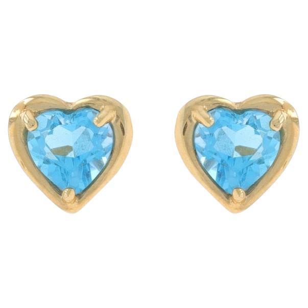 Yellow Gold Blue Topaz Stud Earrings - 10k Heart 1.50ctw Love Pierced