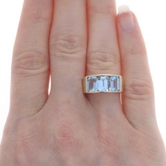 Yellow Gold Blue Topaz Three-Stone Band - 14k Emerald 3.39ctw Ring Sz 6 1/4