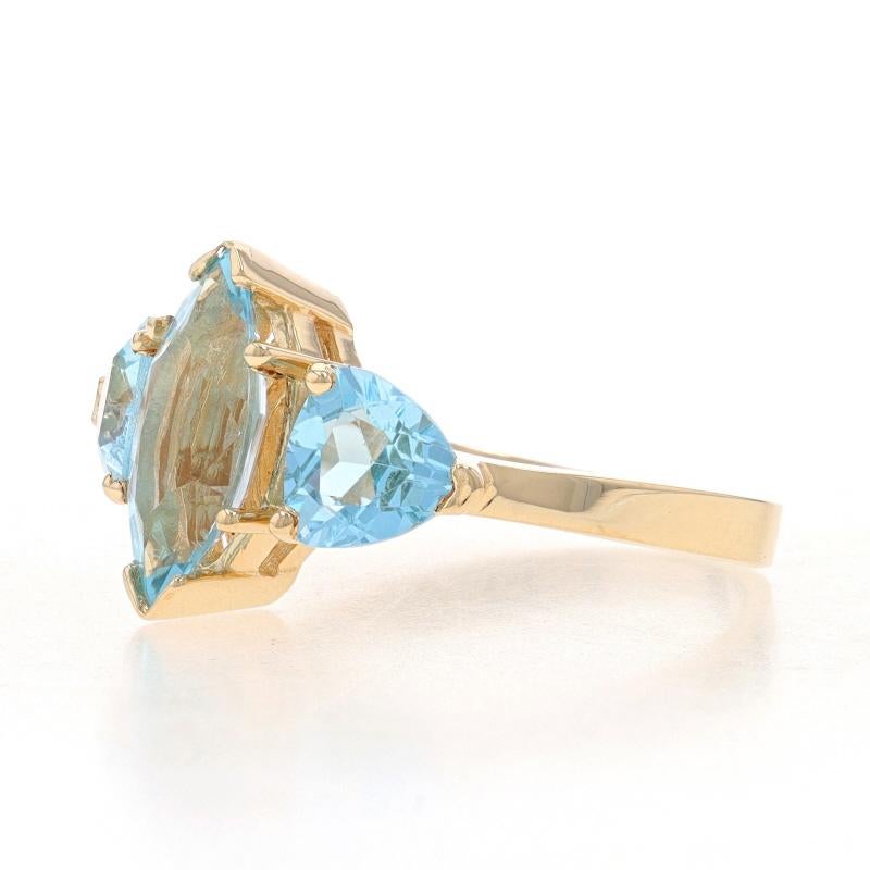 Yellow Gold Blue Topaz Three-Stone Ring - 14k Marquise & Trillion 3.24ctw In Excellent Condition For Sale In Greensboro, NC