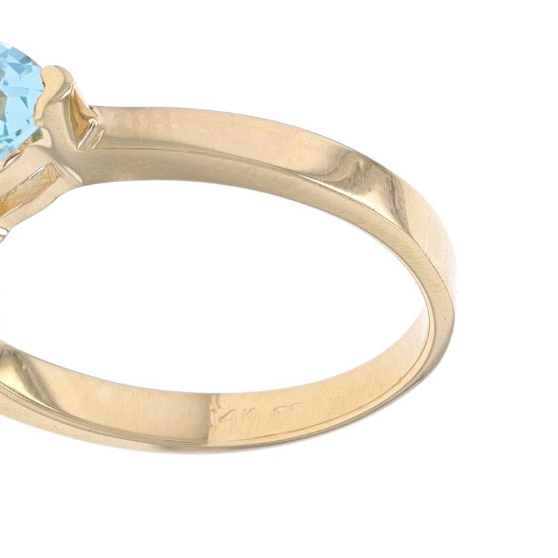 Yellow Gold Blue Topaz Three-Stone Ring - 14k Marquise & Trillion 3.24ctw For Sale 2