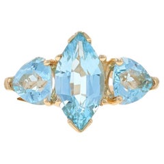 Bague trois pierres en or jaune avec topaze bleue - 14k Marquise & Trillion 3.24ctw