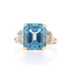 Bague en or jaune avec topaze bleue et topaze blanche - 14k Taille émeraude 7.81ctw