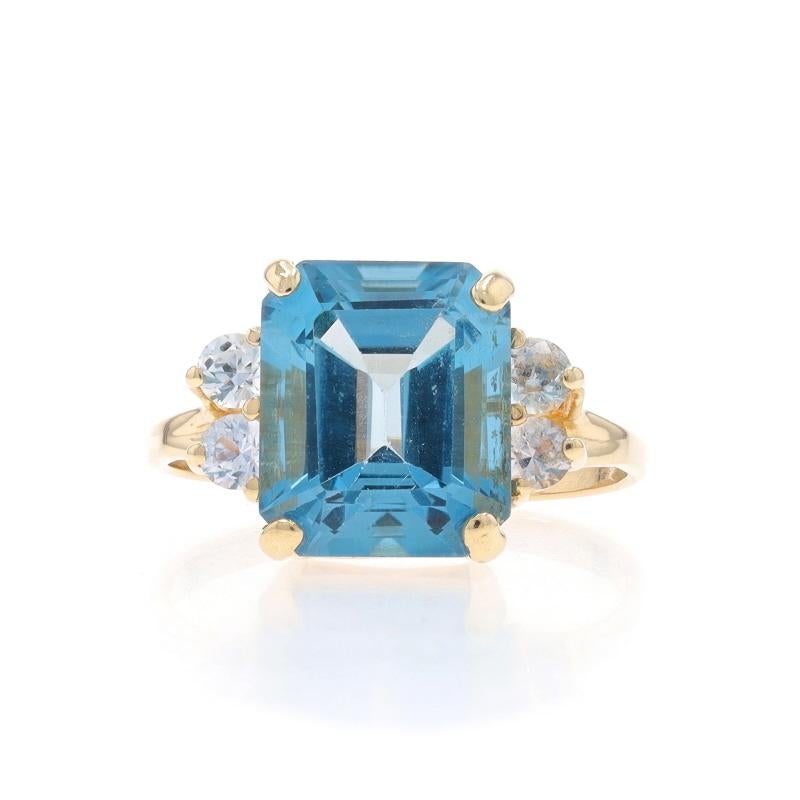 Yellow Gold Blue Topaz 
White Topaz Ring - 14k Emerald Cut 7.81ctw For Sale