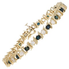 Yellow Gold Blue & White Sapphire Bracelet, 14k Round Cut 8.75ctw Tennis