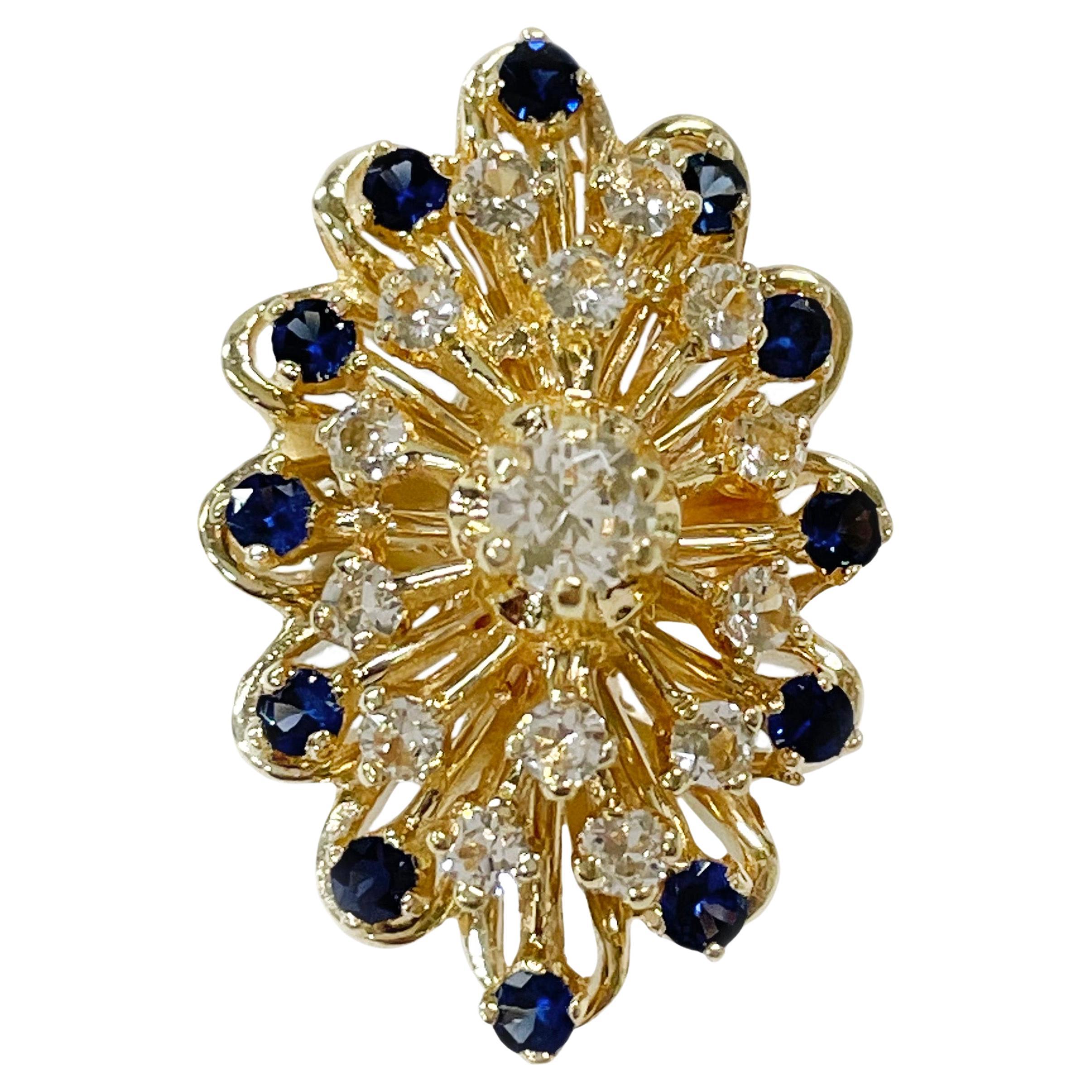Yellow Gold Blue & White Sapphire Cluster Ring