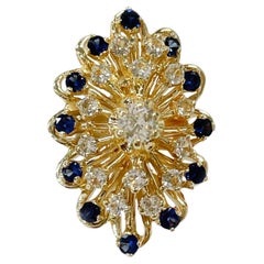 Yellow Gold Blue & White Sapphire Cluster Ring