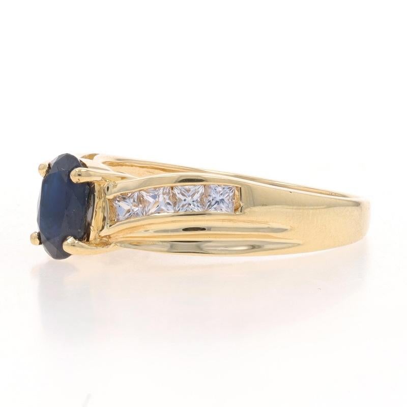 Oval Cut Yellow Gold Blue & White Sapphire Ring - 14k Oval 1.48ctw Bypass For Sale
