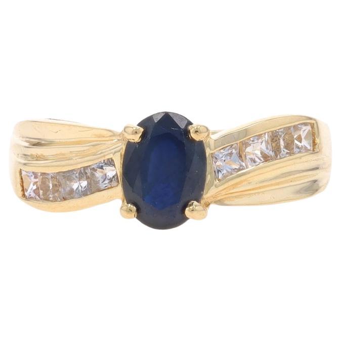 Yellow Gold Blue & White Sapphire Ring - 14k Oval 1.48ctw Bypass For Sale