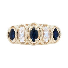 Yellow Gold Blue 
White Sapphire Tiered Ring, 14k Marquise Cut .75ctw