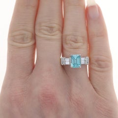 Yellow Gold Blue Zircon & Diamond Engagement Ring 18k Emerald Cut 3.08ctw 6 1/2