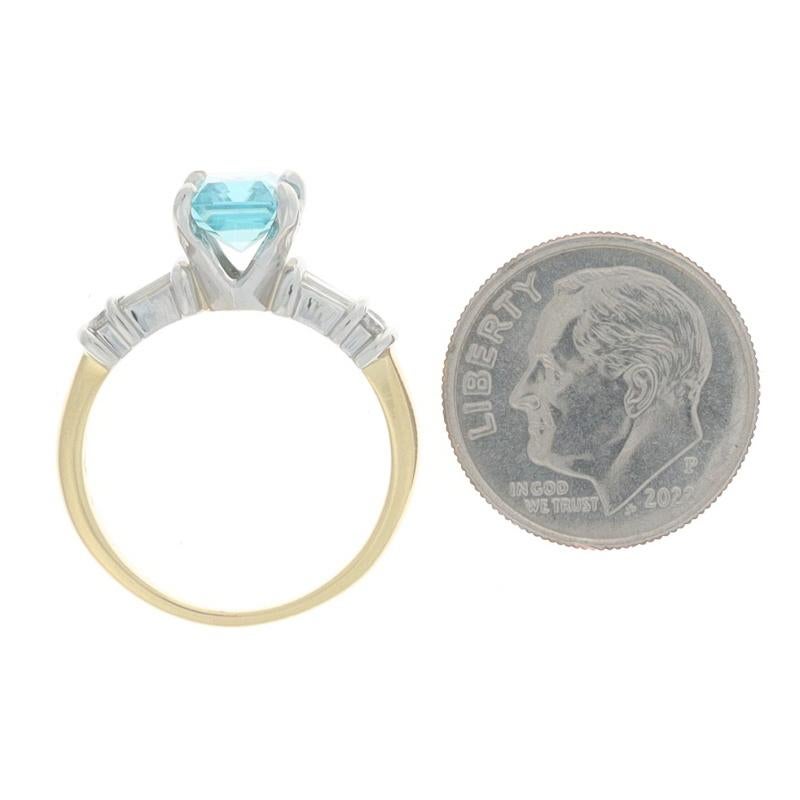 Gelbgold Blauer Zirkon & Diamant Verlobungsring 18k Smaragdschliff 3,08ctw 6 1/2 im Angebot 1
