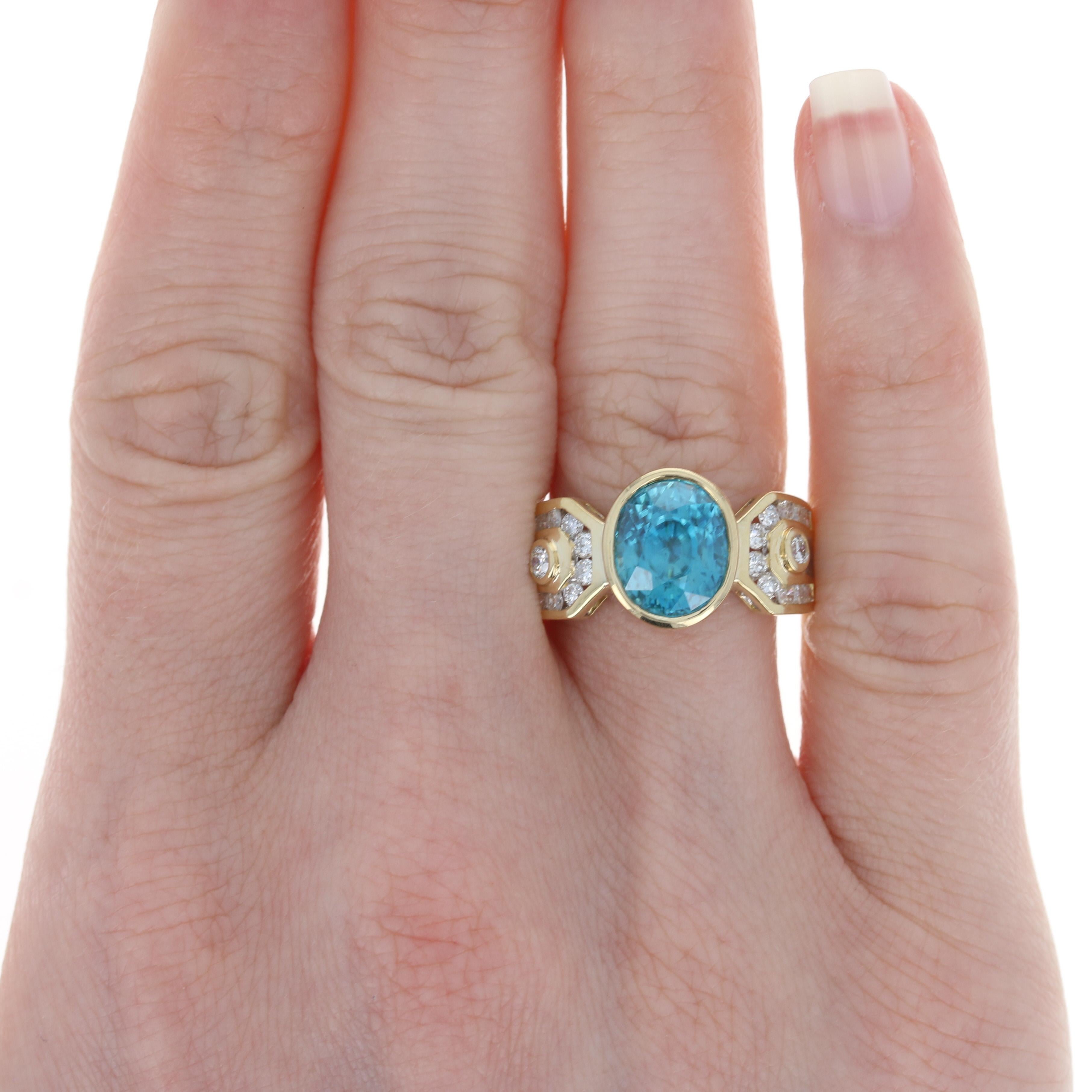 For Sale:  Yellow Gold Blue Zircon & Diamond Ring, 18k Oval Cut 6.30ctw 2