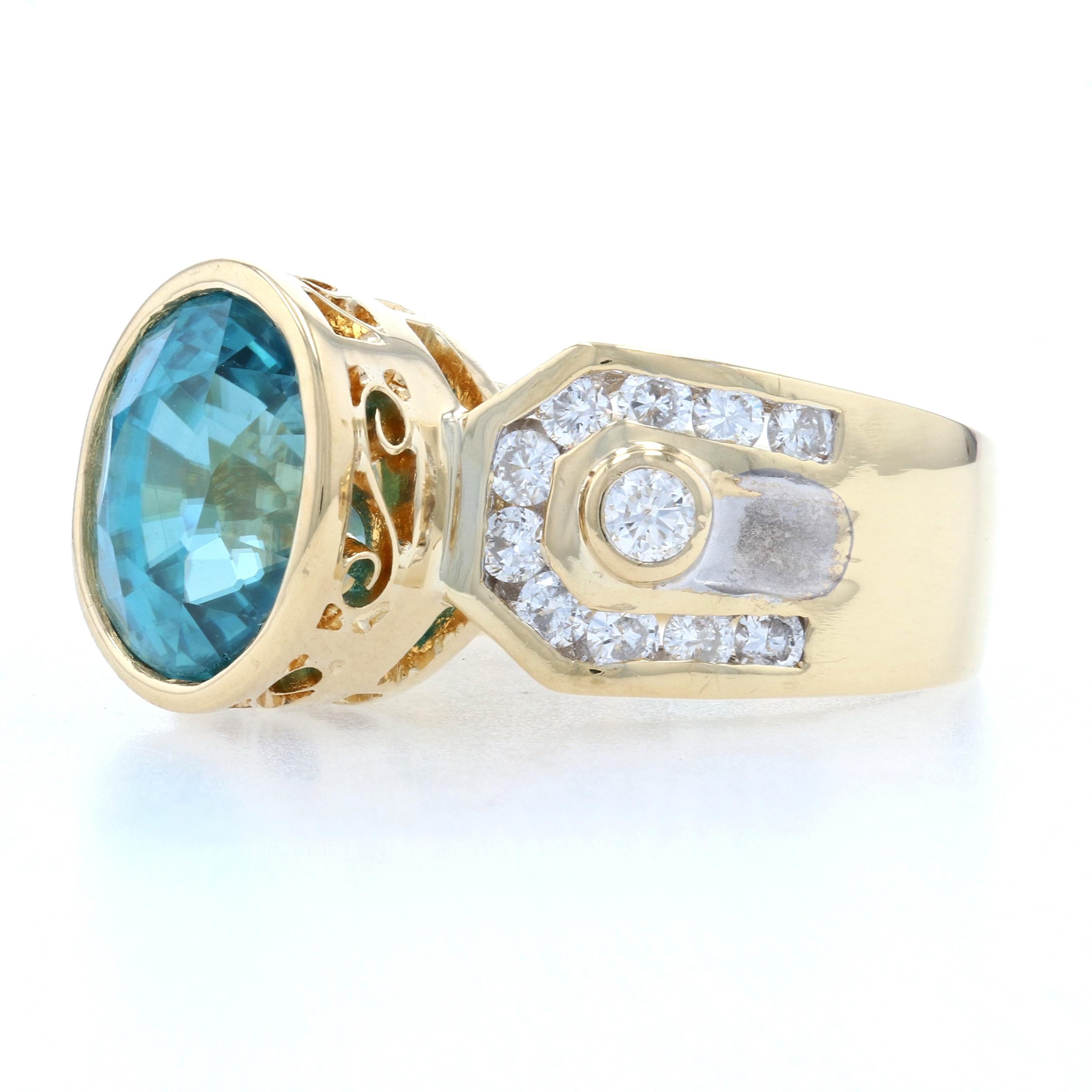 For Sale:  Yellow Gold Blue Zircon & Diamond Ring, 18k Oval Cut 6.30ctw 3