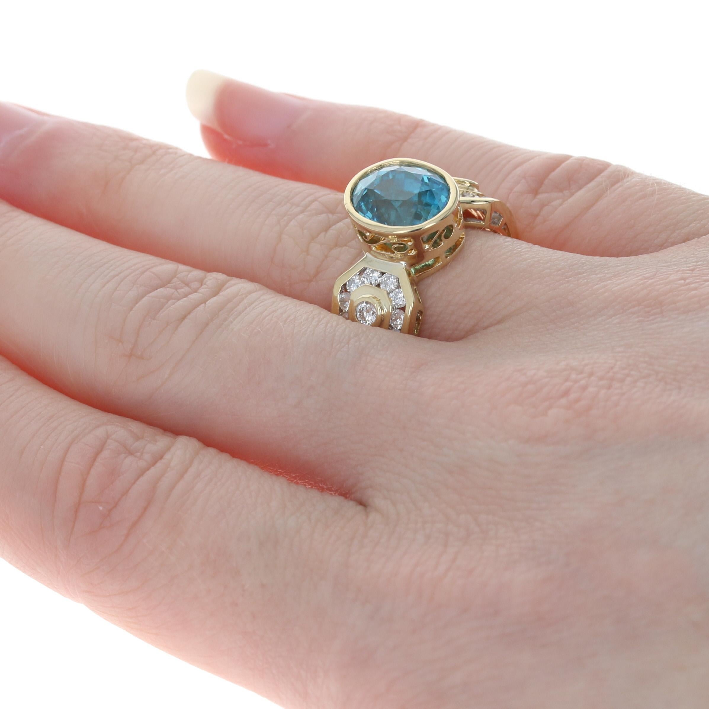 For Sale:  Yellow Gold Blue Zircon & Diamond Ring, 18k Oval Cut 6.30ctw 4