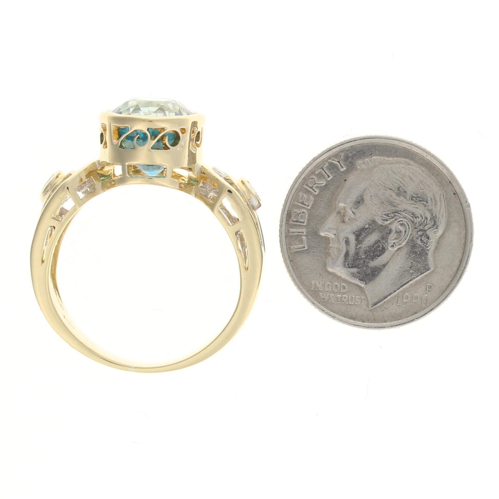 For Sale:  Yellow Gold Blue Zircon & Diamond Ring, 18k Oval Cut 6.30ctw 5