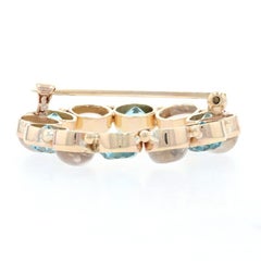 Yellow Gold Blue Zircon & Moonstone Retro Wreath Brooch 14k 8.60ctw Vintage Pin