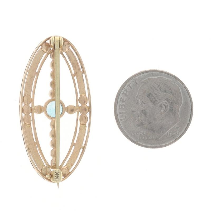 Gelbgold Blau Zirkon Seed Pearls Edwardian Brosche - 14k Runde .30ct Pin im Zustand „Hervorragend“ im Angebot in Greensboro, NC